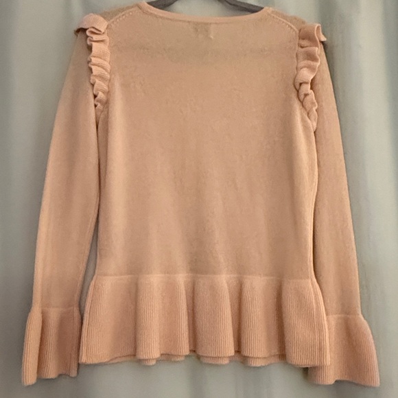 Qi Cashmere Ruffled Peach Cashmere Long Sleeve Sweater, size M - Picture 5 of 5